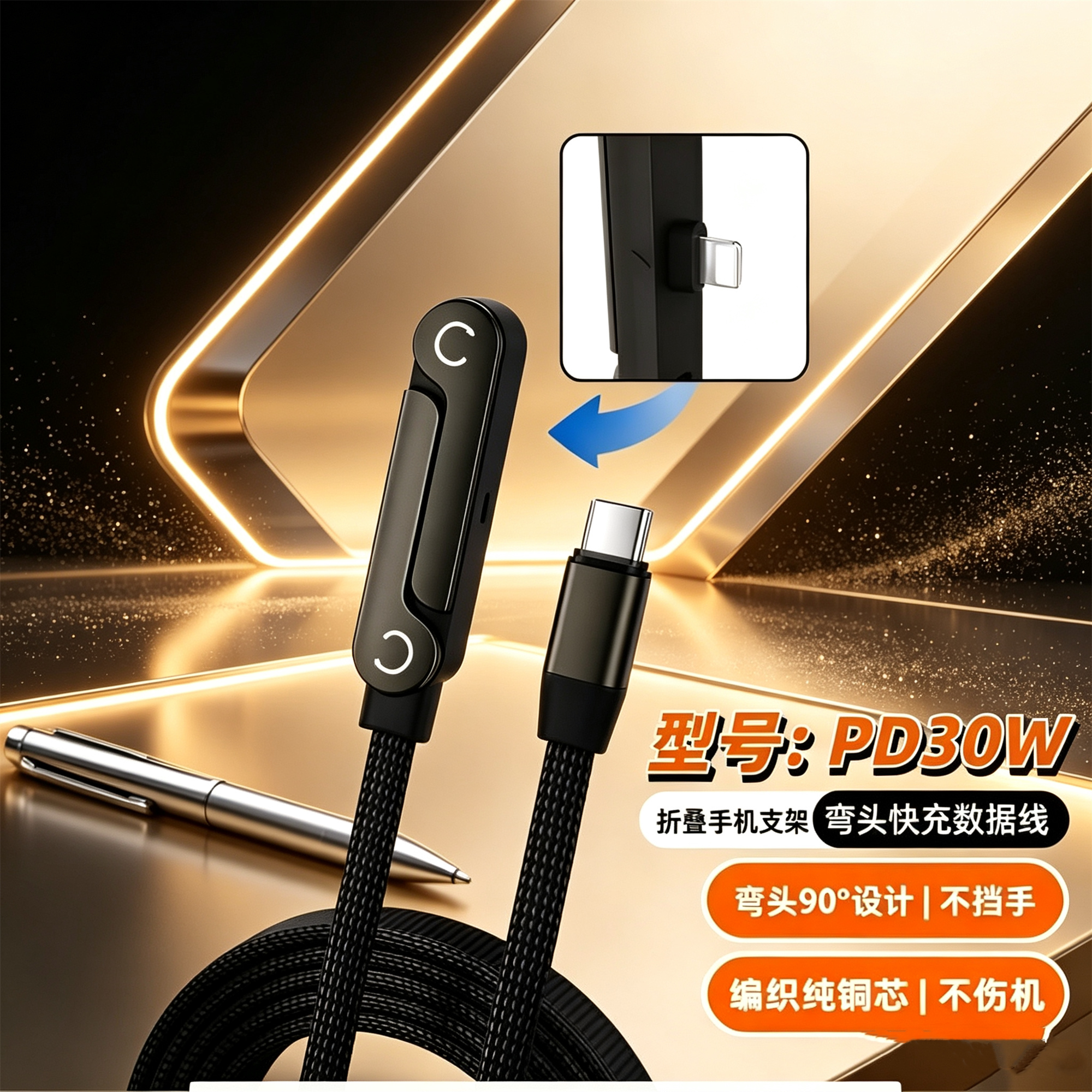 折叠支架lightning数据线弯头图片