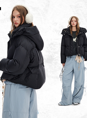 it:CHOCOOLATE黑色羽绒服女冬季新款美式休闲宽松加绒保暖上衣MA