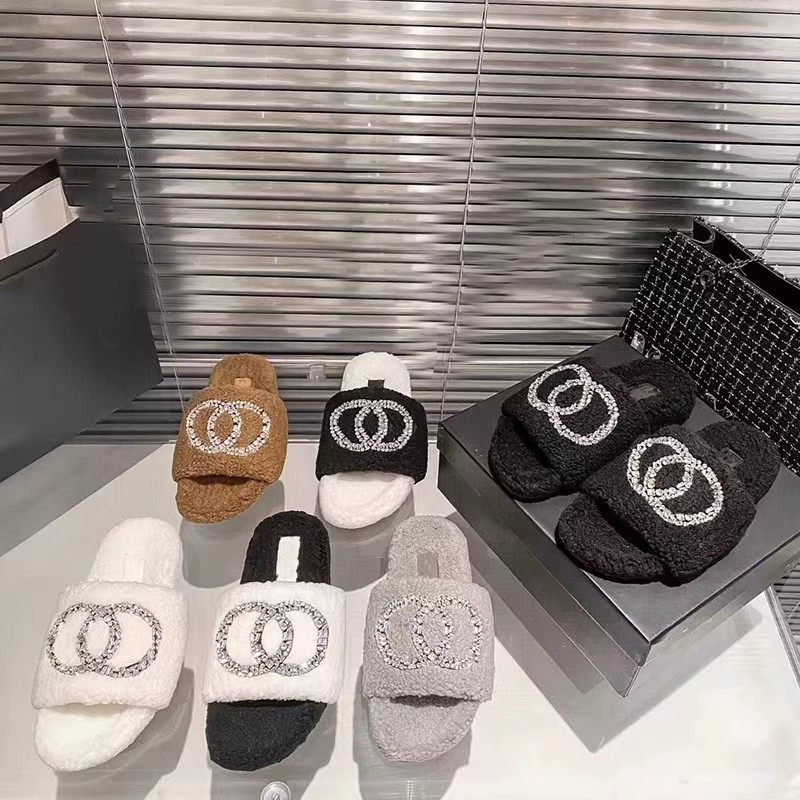 小香风毛毛拖鞋女外穿秋冬水钻厚底平底拖鞋一字拖时尚百搭羊羔毛,女鞋,一字拖,淘宝优惠券,粉丝福利购,淘宝优惠卷
