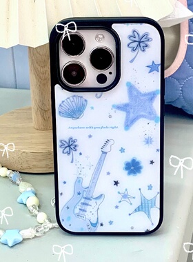 花椰子设计韩系涂鸦小众ins风博主同款黑边软壳吉他海洋适用于苹果15Promax硅胶软iPhone14pro手机壳13防摔