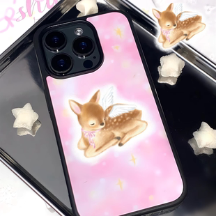 花椰子 星星小鹿设计原创黑边ins风复古适用于iPhone16Pro童话风苹果15promax防摔哑光13/14