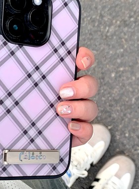 花椰子原创韩国简约ins风格子黑粉配色磨砂软壳适用于苹果16Promax抗摔15pro/14/13手感超绝