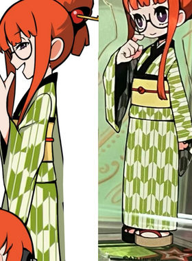 温泉漫漫一女神5 佐仓双叶cos异闻录和服矢羽柄浴衣绿色定制