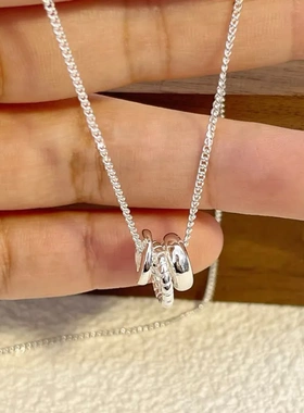 韩版S925纯银简约个性三个圆环吊坠项链女ins风小众设计锁骨链