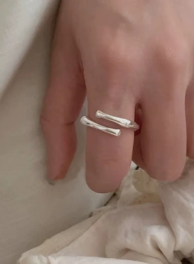 树枝竹节戒指女食指S925纯银轻奢高级感小众设计开口可调节冷淡风