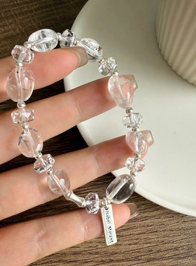 天然白水晶字母牌手链S925纯银时尚女ins轻奢手串气质百搭小众