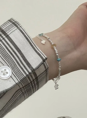 925纯银彩色水晶碎银子花朵手链女韩国ins小众甜美气质手饰B6089