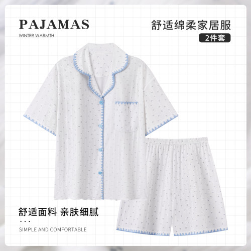 夏季新款棉质女款翻领家居服套装