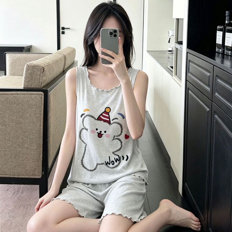 夏季莫代尔彩棉卡通女睡衣套装