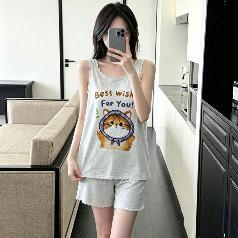 夏季彩棉莫代尔卡通女睡衣套装