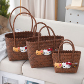 新款 小众夏日kitty包高颜值仿藤编织手提包ins风卡通可爱出游小包