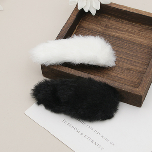 BB夹带毛黑白配刘海边夹手工DIY鱼嘴夹水滴夹边夹发卡头饰发饰品