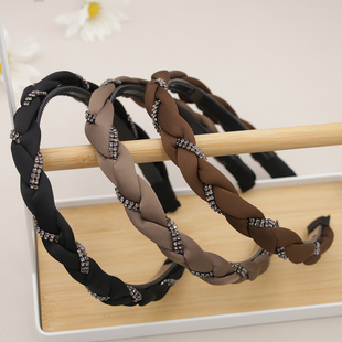 发箍女高颅顶海绵手工黑色全包布头箍镶钻加长增高塑料发卡头饰品