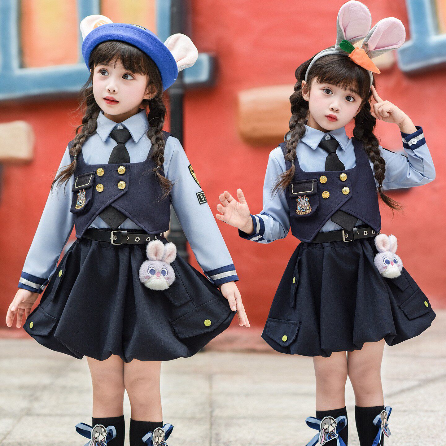 女童朱迪兔子警官套装小女孩学院风制服三件套生日花苞裤表演服装