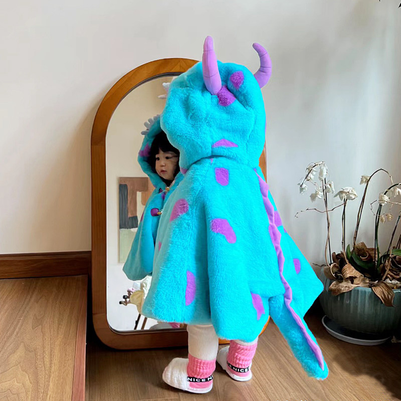 婴幼儿披风斗篷秋冬加厚保暖外套男女宝宝洋气卡通抱服外出防风服