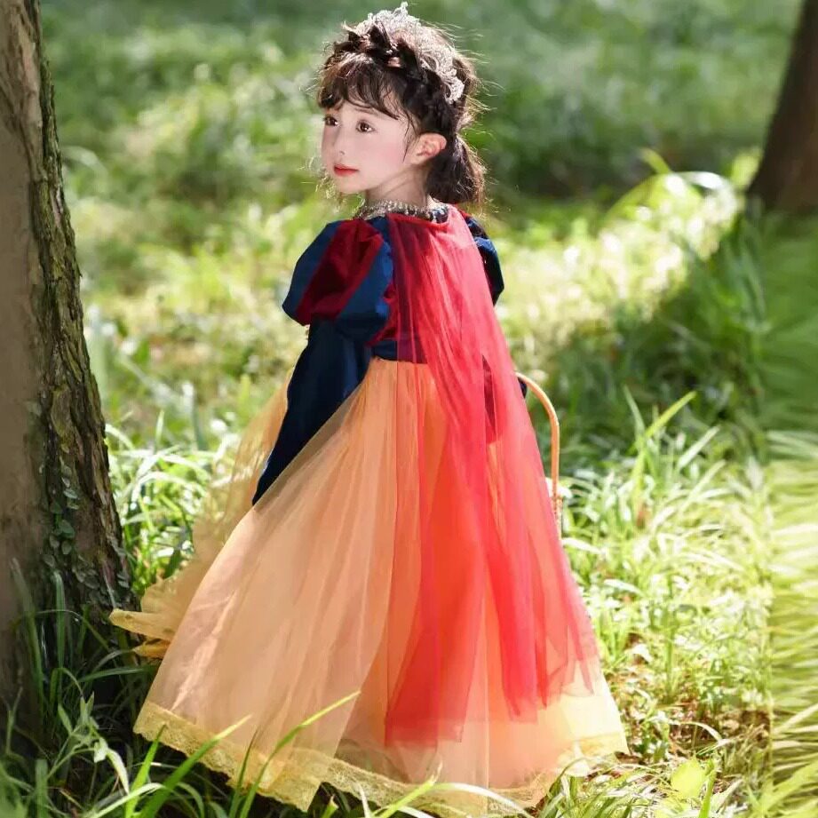 女童连衣裙白雪公主Cos洋气披风斗篷长袖生日 万圣节爱莎礼服长裙