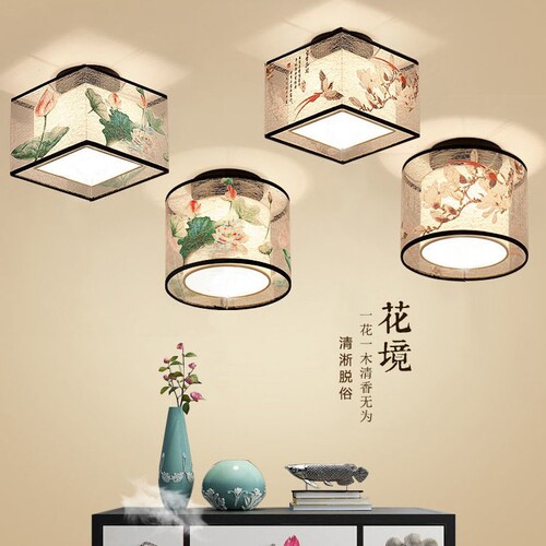 火锅店客厅5布艺新中式阳台灯