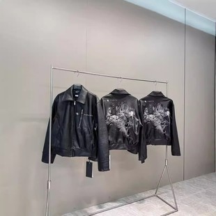 ERD忧郁的富二代定染PU小羊皮宽松廓形常规大烟刺绣皮衣夹克外套