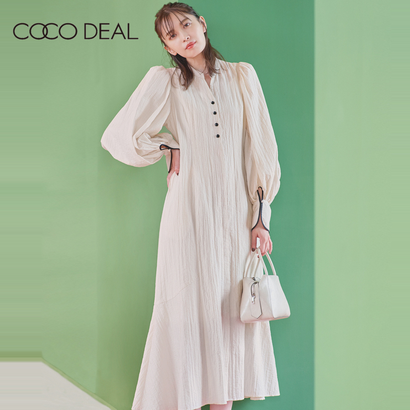 COCO DEAL 23春夏新款复古泡泡灯笼袖收腰日系连衣裙女73115001