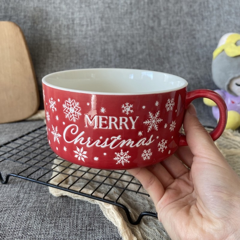 圣诞雪花陶瓷马克杯新年红色大容量创意牛奶咖啡杯伴手礼杯子家用