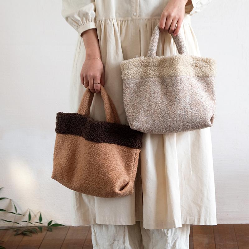 paleMoon | 拿铁 温暖拼色手提包可爱两色秋冬手拎包日系毛呢布袋