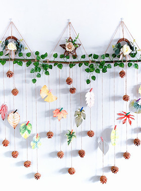 墙面照片墙挂件幼儿园客厅室内挂墙树枝麻绳夹子相片墙创意装饰