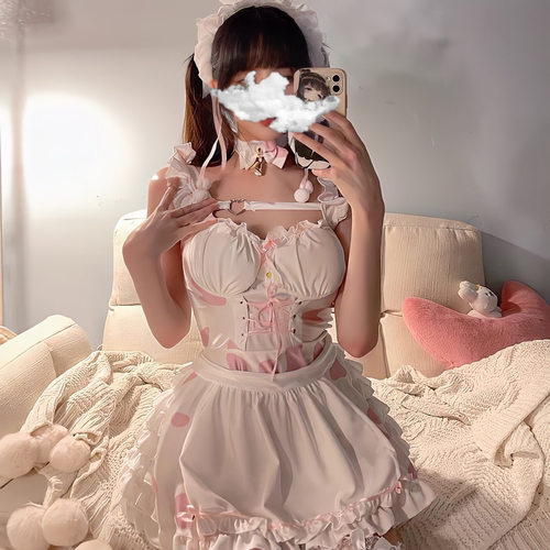 日系甜美少女连衣裙小个子纯欲女仆装cos 性感可爱洛丽塔裙子女夏