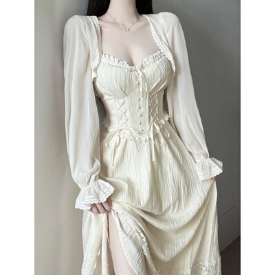 大码胖法式气质短款小香风开衫+收腰蕾丝吊带连衣裙两件套200斤