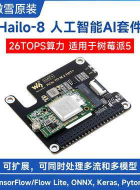 微雪 树莓派5人工智能扩展板Hailo-8 M.2模块 26TOPS算力 低功耗