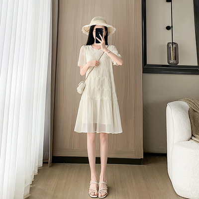 超仙女法式白色连衣裙a字裙小个