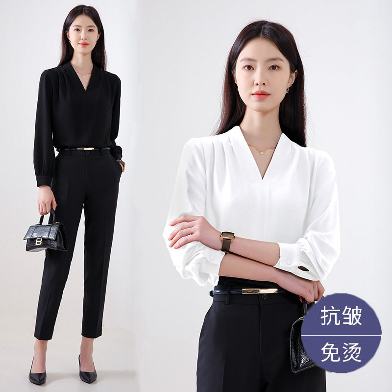 雪纺衬衫女高级感长袖时尚洋气休闲百搭女士上衣职业气质垂感衬衣