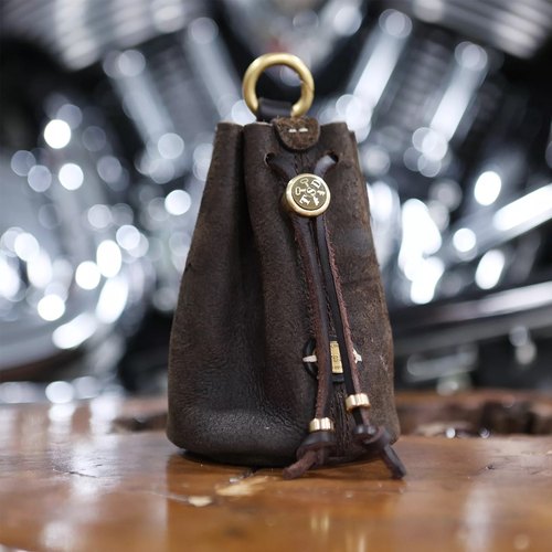 英国进口CFS头层牛皮复古零钱耳机钥匙挂腰束口袋抽绳收纳包8835