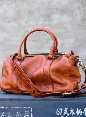 加厚意大利进口头层牛皮单肩斜挎手提休闲包旅行包男士背包女潮