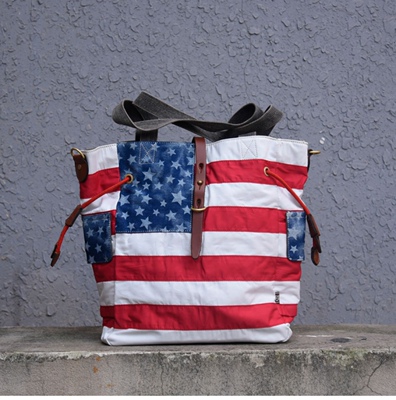 欧美复古美国旗星条旗帆布单肩斜挎托特包休闲健身包捡漏清仓特价