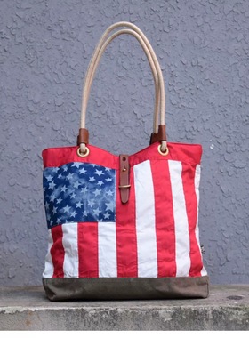 复古星条旗美国旗帆布单肩包大容量托特包男个性女包清仓捡漏特价