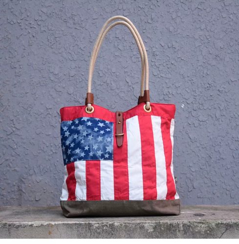 复古星条旗美国旗帆布单肩包大容量托特包男个性女包清仓捡漏特价
