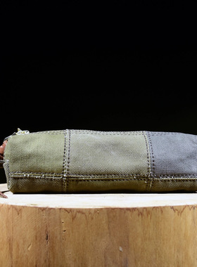 重磅帆布拼接撞色重工笔袋文具袋多功能小包男收纳包袋女复古潮