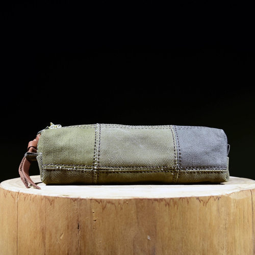 重磅帆布拼接撞色重工笔袋文具袋多功能小包男收纳包袋女复古潮