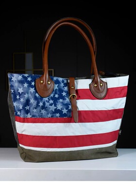 星条旗美国旗帆布单肩包挎包休闲包男重工复古女包清仓捡漏特价
