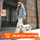 三彩2025冬季 环保皮草连帽毛毛外套宽松保暖休闲M 新款