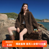 三彩2025冬季 新款 环保皮草仿泰迪毛外套立领双排扣毛绒宽松女M