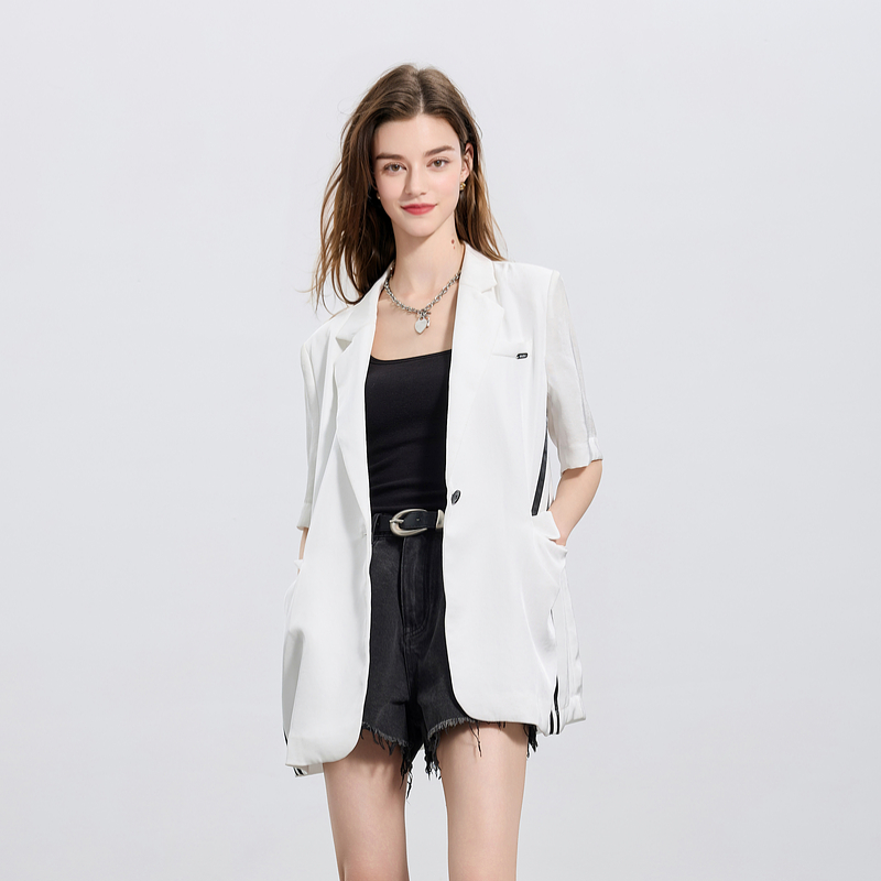 气质西装领外套宽松中长短袖