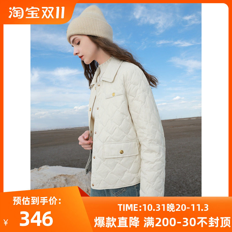 三彩2023冬季新款香风绗线羽绒服翻领轻薄白鸭绒外套短款优雅女怎么看?