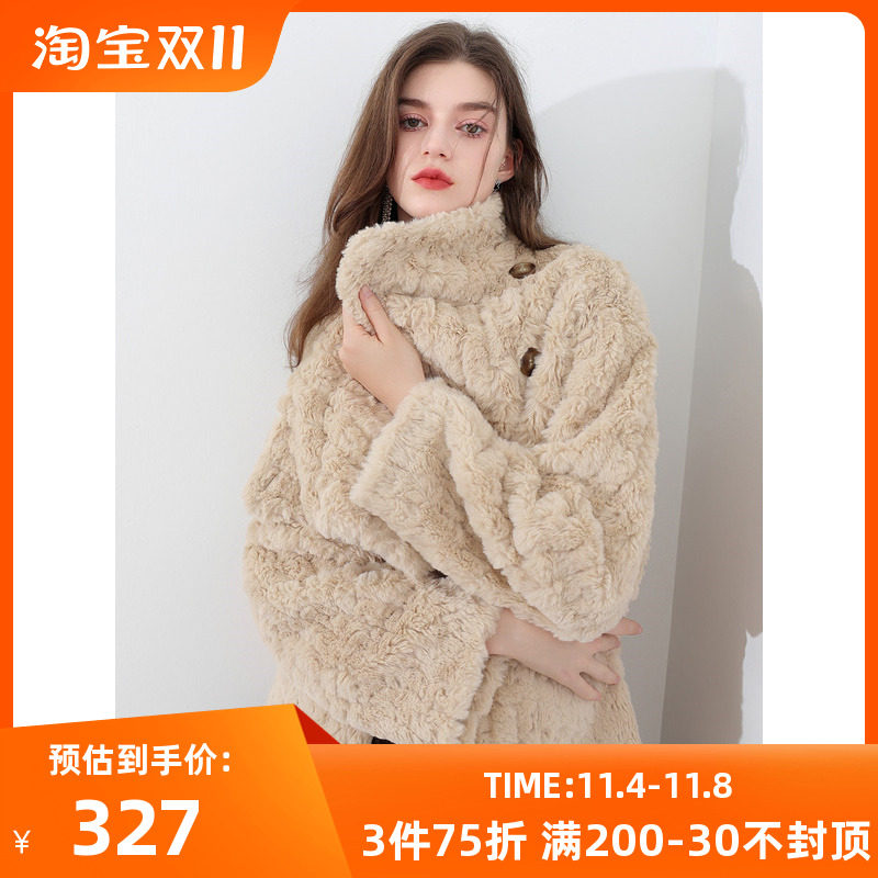 三彩女装2023冬季新款仿兔绒环保皮草毛绒外套设计感宽松休闲女高性价比高么？