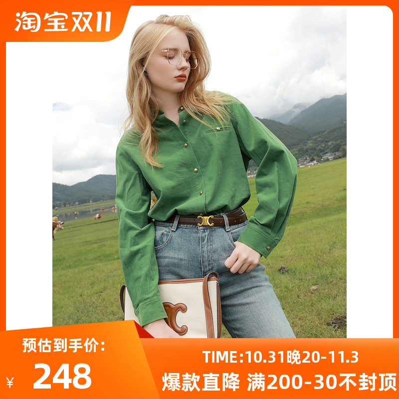 三彩2023冬季新款纯棉灯芯绒衬衫复古翻领宽松衬衣内搭简约女属于什么档次？