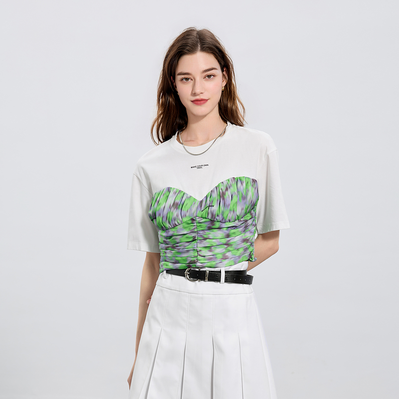 短款印花衬衣字母圆领短袖