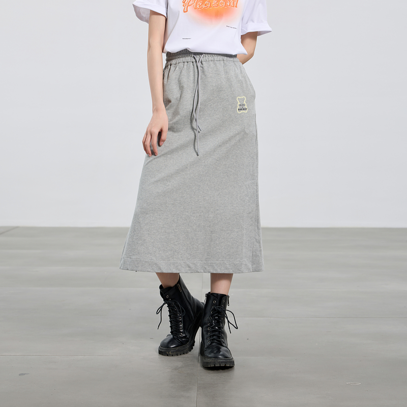 松紧高腰半身裙A字裙中长裙