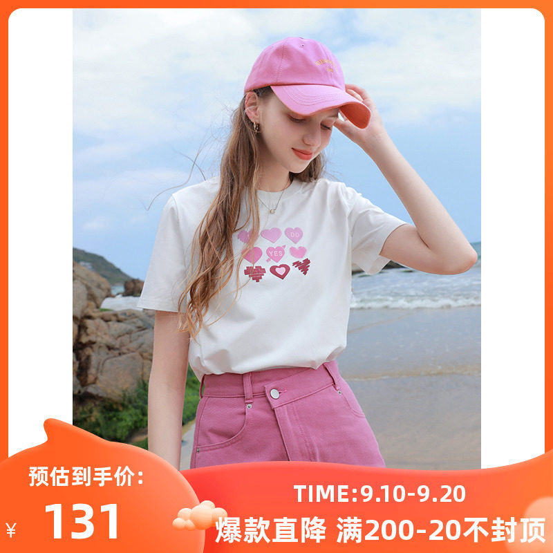 三彩2023夏季新款爱心字母印花T恤短袖小白T圆领套头衫上衣女属于什么档次？