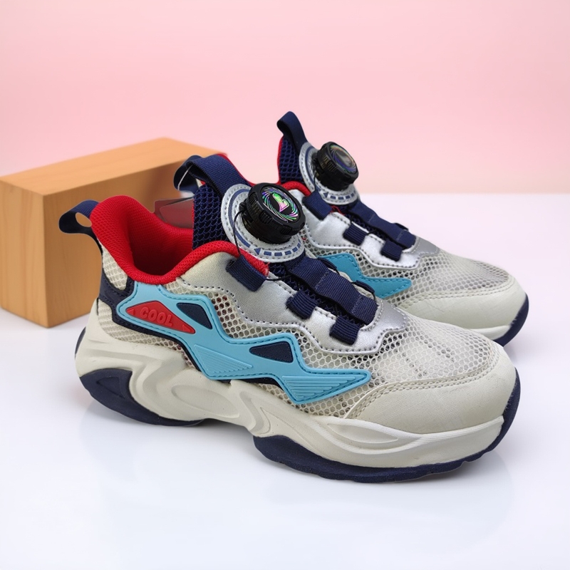 帮登童鞋夏季男童运动鞋镂空单网透气防滑小学生旋转纽扣休闲鞋