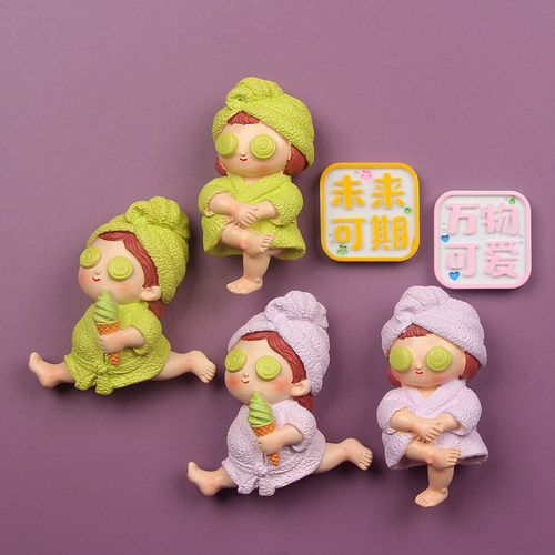 穿睡袍小妞卡通创意树脂冰箱贴